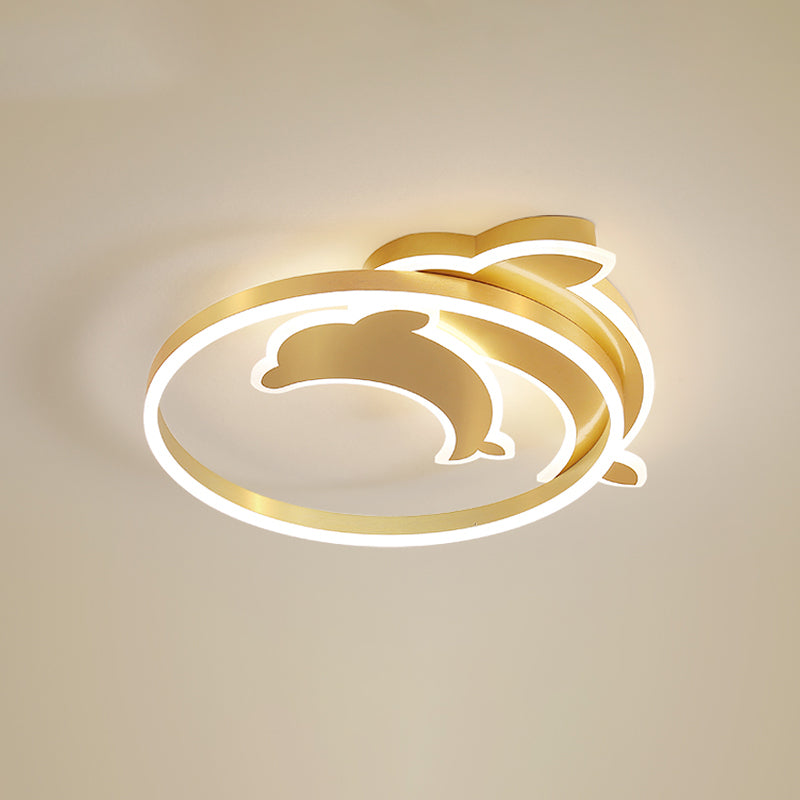 Gold Dolphin & Loop Led Ceiling Light For Kids With Acrylic Shade / 18