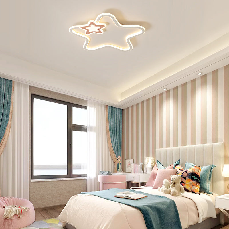 Kids Cartoon Star Led Ceiling Light Fixture - Acrylic Flushmount For Bedroom