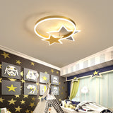 Gold Star And Circle Led Ceiling Flush Mount Light For Kids Room – Childrens Metal Fixture /