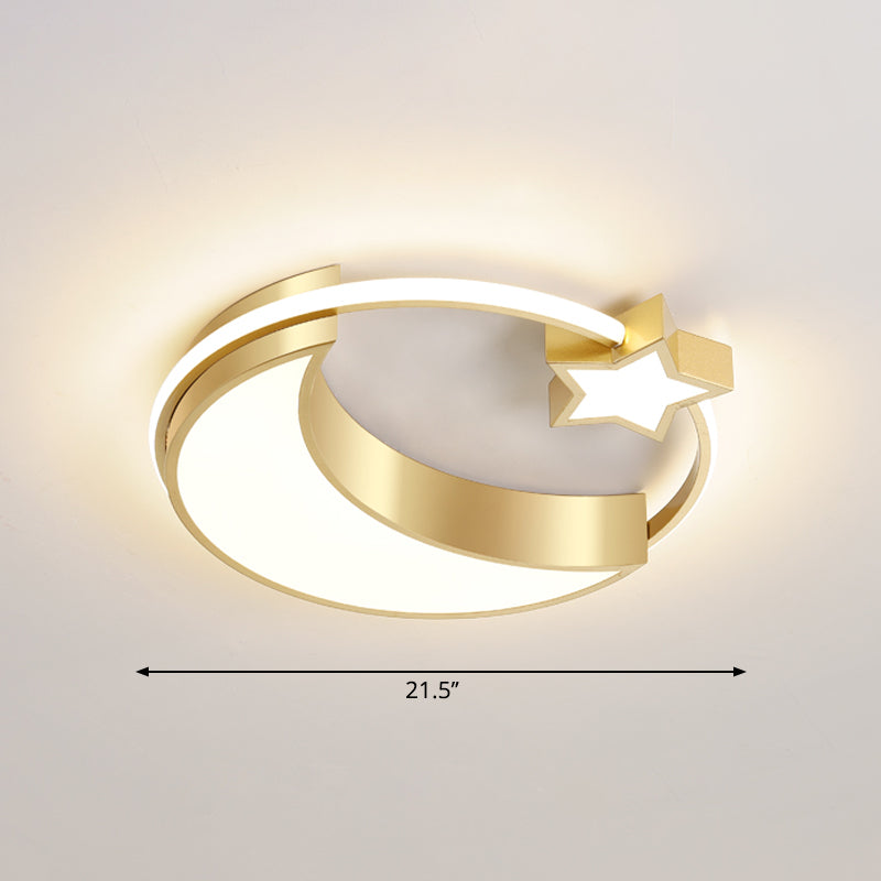 Golden Moon And Star Led Flush Mount: Nordic Acrylic Ceiling Light For Nursery Gold / 21.5 Warm