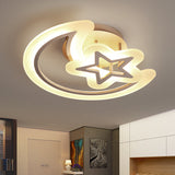 Kids Moon And Star Ceiling Lamp - White Led Semi Flush Mount For Bedroom