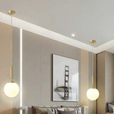 Milk Glass Ball Pendant Light With Brass Finish - Minimalist 1-Light Dining Room Fixture