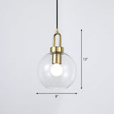 Simple Elegant Brass Sphere Pendant Light Fixture For Dining Room - Glass 1 Head Ceiling Lamp White