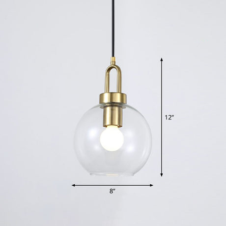 Simple Elegant Brass Sphere Pendant Light Fixture For Dining Room - Glass 1 Head Ceiling Lamp White