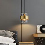 Smoke Grey Glass Cylinder Pendant Light With Brass Postmodern Design For Bedroom Down Lighting