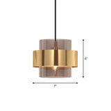Nordic Cognac Glass Pendant Light With Gold Ring Guard