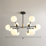Modern Hanging Glass Bedroom Chandelier: Postmodern Molecule Light Ball In Black & Brass 12 / White