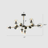 Nordic Glass Ceiling Chandelier - Black-Brass Spherical Light For Dining Room 12 / Clear