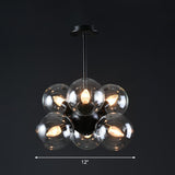 Nordic Bubble Glass Pendant Chandelier: Sleek 6-Bulb Black Hanging Light For Bedroom Clear