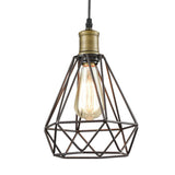 Vintage Diamond Cage Pendant Light - Iron Hanging Lamp In Brass For Living Room