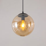 Minimalist 1-Head Glass Pendant Lamp For Restaurants With Sphere Shade Amber / 5’