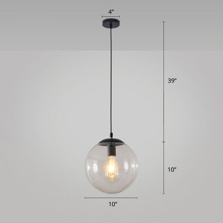 Minimalist 1-Head Glass Pendant Lamp For Restaurants With Sphere Shade Black / 10’