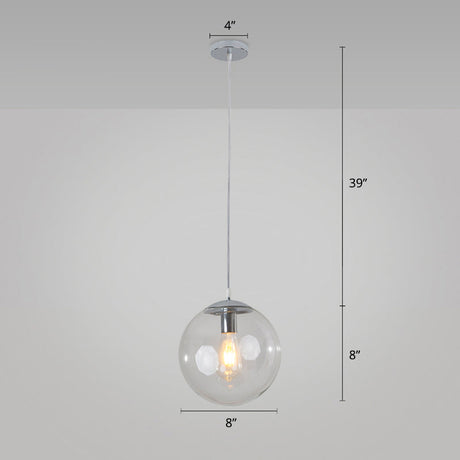 Sleek 1-Head Restaurant Pendant Lamp With Glass Sphere Shade Clear / 8