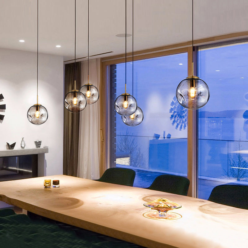 Dimpled Glass Globe Pendant Lamp: Postmodern Brass Hanging Light For Bedroom