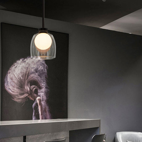 Black Glass Pendant Lighting For Dining Room - Minimalist Design With Bell And Ball Shape 1 Head