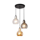 Black Postmodern Gourd Pendant Lamp With 3 Glass Heads For Dining Room Suspension