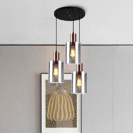 Modernist Rose Gold Pendant Light With 3 Bulbs And Smoke Glass For Restaurants