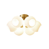 Sleek Brass Domed Semi Flush Mount Ceiling Lamp With Cream Glass - Stylish Bedroom Lighting