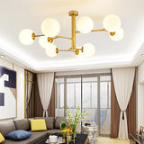Hand-Blown Milk Glass Ball Chandelier - Simple Suspension Lighting For Living Room