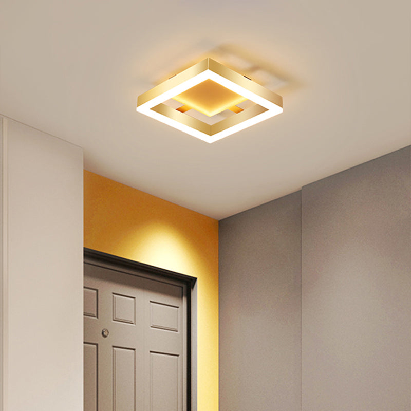 Minimalist Gold Flush Mount Led Ceiling Light With Aluminum Frame - Ideal For Corridor