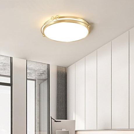 Gold Finish Flush Mount Led Ceiling Lamp With Swirl Decor / 16’ Warm