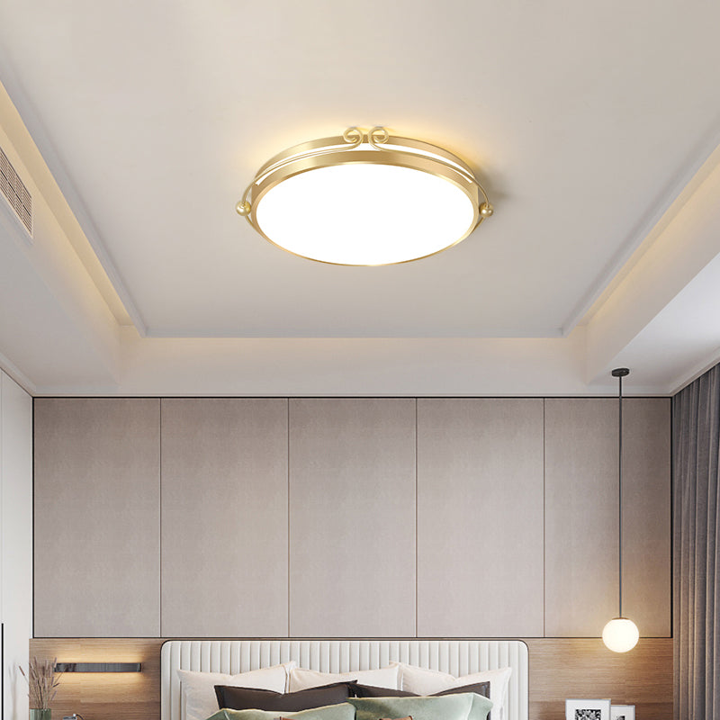 Gold Finish Flush Mount Led Ceiling Lamp With Swirl Decor