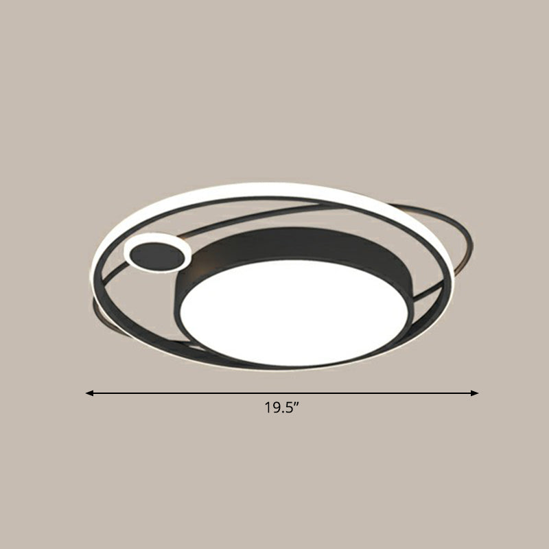 Modern Black Nordic Metal Circle Led Flush Mount Light For Bedroom / 19.5