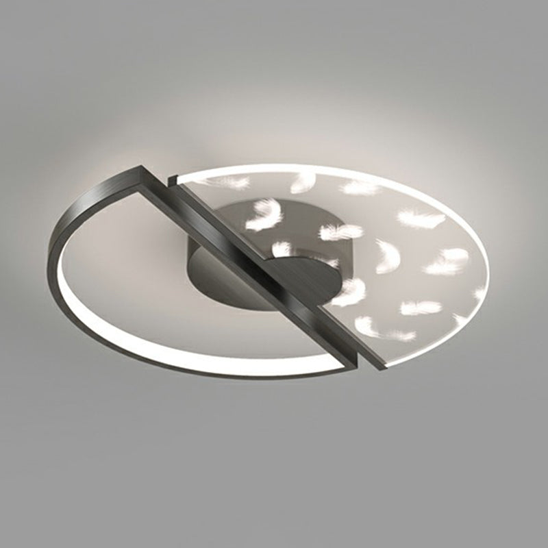 Feather Patterned Led Acrylic Ceiling Mount Flush Light Black / 18’ Natural