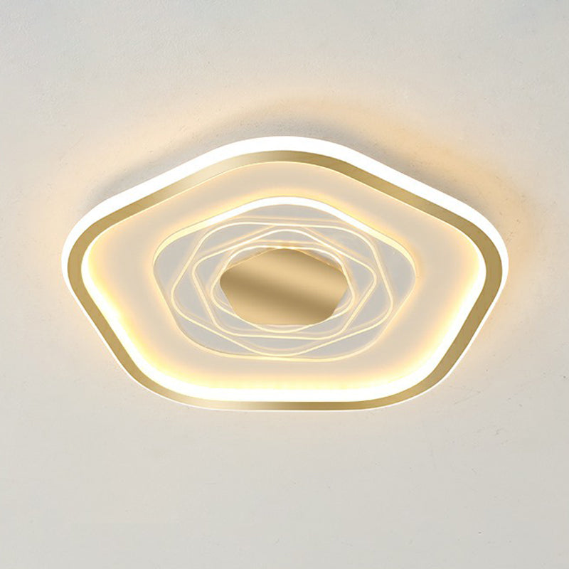 Minimalist Metal Led Flush Ceiling Light - Pentagonal Bedroom Fixture Gold / 16 Warm