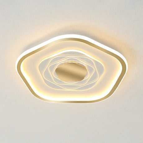 Minimalist Metal Led Flush Ceiling Light - Pentagonal Bedroom Fixture Gold / 16 Warm