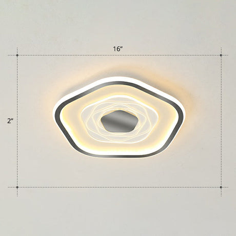 Minimalist Metal Led Flush Ceiling Light - Pentagonal Bedroom Fixture Black / 16 Warm
