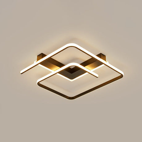 Modern Black Led Flush Ceiling Light For Bedroom - Square Shape With Sleek Metal Design