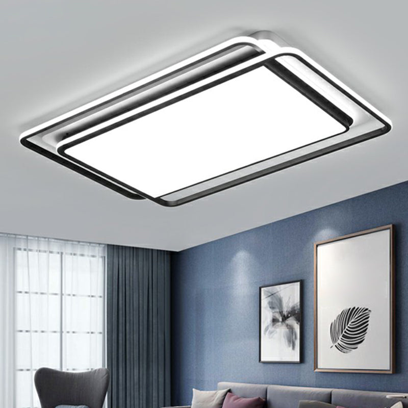 Contemporary Black-White Led Ceiling Light For Living Room - Acrylic Flush Mount Fixture