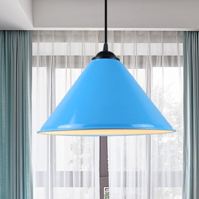 Modern Metal Cone Hanging Light - 1 Pink/Yellow/Green Pendant 12/14/16 Diameter