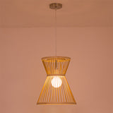 Asian Style Bamboo Pendant Lamp: Hourglass Shape Beige Suspension Light For Foyer