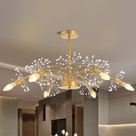 Gold Candle Chandelier With Crystal Dandelion - Elegant Ceiling Pendant Light For Hotels / A