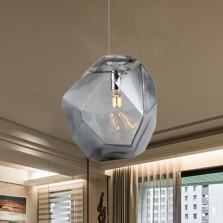 Contemporary 1-Light Glass Pendant Lighting: Faceted Grey/Orange/Purple Led Hanging Lamp Fixture For
