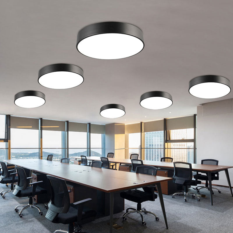 Simple Metal Round Flush Mount Ceiling Light With Led Ideal For Offices Acrylic Diffuser Included