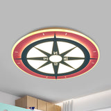 Kids Cartoon Compass Led Flush Mount Light: Red Acrylic Ceiling Lamp For Nurseries / Warm