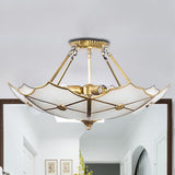 Traditional Brass Metal Flush Mount Ceiling Light With 3 Bulbs For Hallway