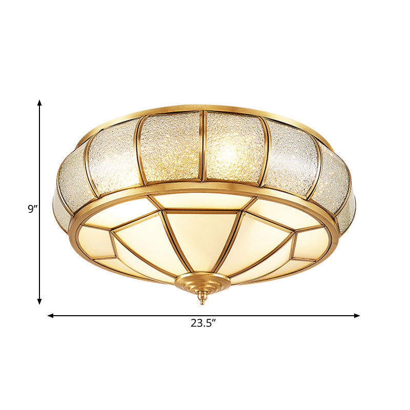 Water Glass Brass Circle Flush Mount Ceiling Light Fixture For Hallway - 3/4/6 Bulbs 14/18/23.5 Wide