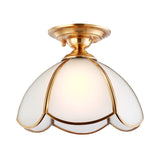 Dome Opal Glass Brass Ceiling Light Fixture For Bedroom - Semi Flush Mount Design With 1 Bulb