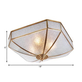 Square Flush Mount Traditionary Water Glass Ceiling Light Fixture - Brass Finish Ideal For Bedrooms