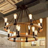 Country Style 14-Head Brown Pendant Chandelier With Circular Roped Design