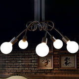 Industrial Metal Knot Chandelier: Black Suspension Lamp With Bare Bulb Design 5 /
