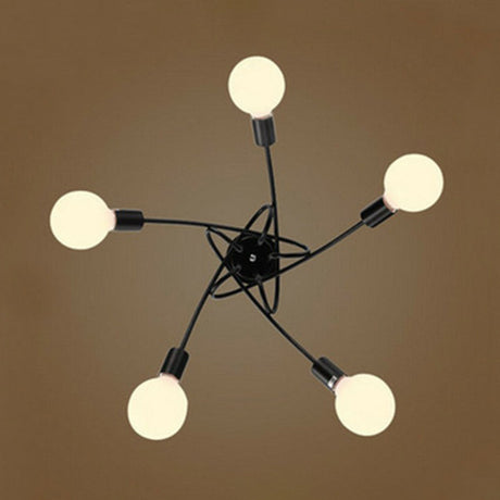 Industrial Metal Knot Chandelier: Black Suspension Lamp With Bare Bulb Design