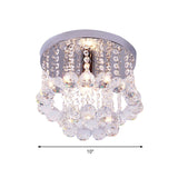 Modern Chrome Finish Flushmount Ceiling Light With Crystal Drops / 10