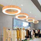 Minimalistic Led Chandelier: Light Wood Circle Pendant Lamp For Meeting Room