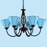 Blue Glass Floral Chandelier - Mediterranean Design Black Ceiling Lamp For Living Room 6 / Up