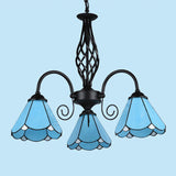 Blue Glass Floral Chandelier - Mediterranean Design Black Ceiling Lamp For Living Room 3 / Down